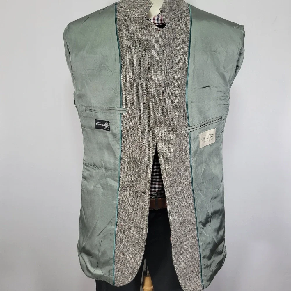 Gallery Haggar Men's Tweed Sport Coat Blazer‎ Two Button Gray Wool Size 46L